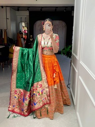 Lehenga:choli : Jacquard (Paithani) Lehenga work : Zari Weaving Work Waist : SUPPORTED UP TO 42 Len