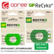 GP RECYKO+ 650 SERIES 2/4'S 650MAH AAA (GP65AAAHC-C4) /1000 SERIES 2'S 1000MAH AAA (GP100AAAHC-C2) R