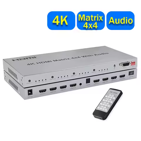 4K HDMI True Matrix Switch 4 in 4 out 4K 30Hz or 60Hz HDMI Matrix Switcher Splitter Selector 4x4 wit