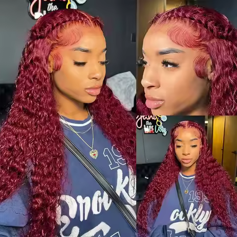 99J Burgundy Lace Frontal Wig 13x4 Deep Wave Colored Burgundy Lace Front Wig Brazilian Red 99J Curly