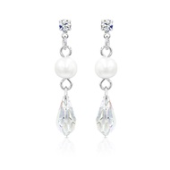 SO SEOUL Ghent Swarovski Crystal Drop Earrings with Simulated Pearl Titanium Post Rhodium Plated