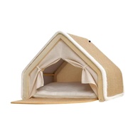 Cat Tent Semi-Enclosed Cat Bed Sturdy Scratching Board All-Season Retreat Wooden Cat House