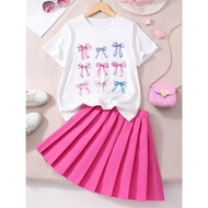 Claire Kids Girl Bowknots Print T-Shirt and Pleated Skirt 42128