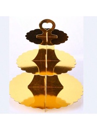 金色蕾絲設計三層/多層蛋糕架,適用於生日派對、杯子蛋糕、糕點展示支架