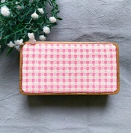 小巾繡首飾盒 耳環收納盒 刺繡 粉紅格子