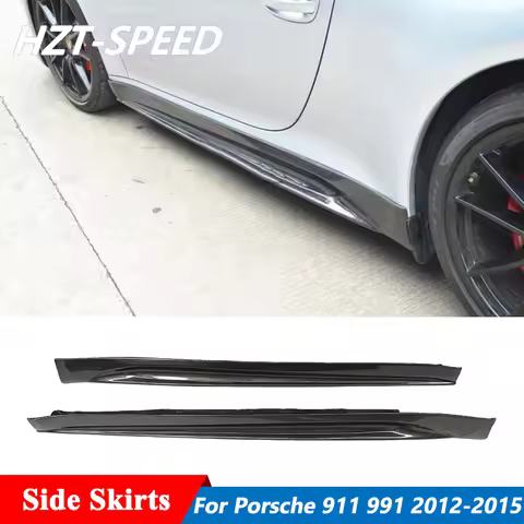 V Style Carbon Fiber Side Skirts Lips Extensions Aprons For Porsche 911 Carrera 991 991.1 991.2 GT3 