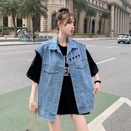 denim vest woman denim suit woman Women's Spring/Autumn Embroidered Denim Vest - Loose Fit