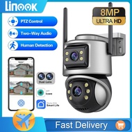 Linook ICSEE Wireless WiFi Camera Dual Lens 8MP Outdoor CCTV Two Way Audio PTZ Motion Detection Security Camera 360 Zoom 5X CCTV IP Camera