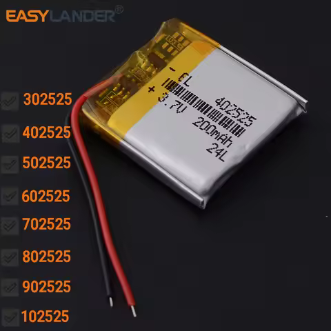 3.7V 200mAh 402525 lithium Li ion polymer rechargeable battery 302525 502525 602525 702525 802525 90