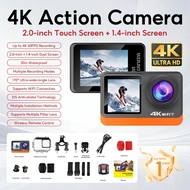 4K 60FPS Dual Screen Action Camera 30M Waterproof 2.0+1.4 Touch LCD 170° Ultra-Wide Angle Digital Vi