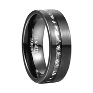 BONLAVIE 8mm Mens Tungsten Ring Black Sandblasted Gibeon Meteorite Inlay Waterproof Anti Scratch Com