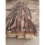 Shaved & burnt teak wood battens 3x3x110cm