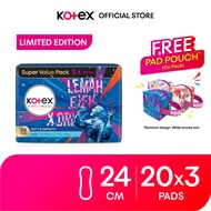 Kotex Soft & Smooth Maxi Non-Wing Limited Edition (24cm/20's X 3 Pack) FOC Pads Pouch