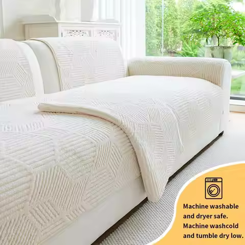 1PC-Shu Mianrong sofa cushion autumn and winter plush cushion anti slip all inclusive sofa cushion 2