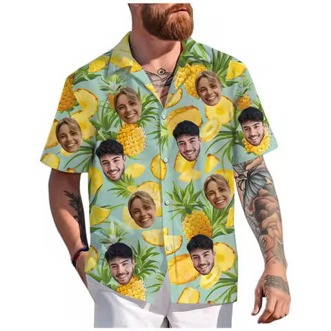 Fashion Summer Custom Face Hawaiian Shirt Personalized 3d Printed Plants Short Sleeve Shirts Party V