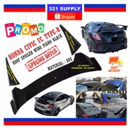 Honda civic Fc Type R Top Roof Spoiler Piano Black colour // Car Rear Glass spoiler Window boot Trunk Lip wing Typer ABS