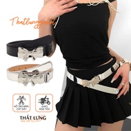 Y2k women's belt with silver bow, black and silver strap, 2.8cm version (Supports hole punching and 