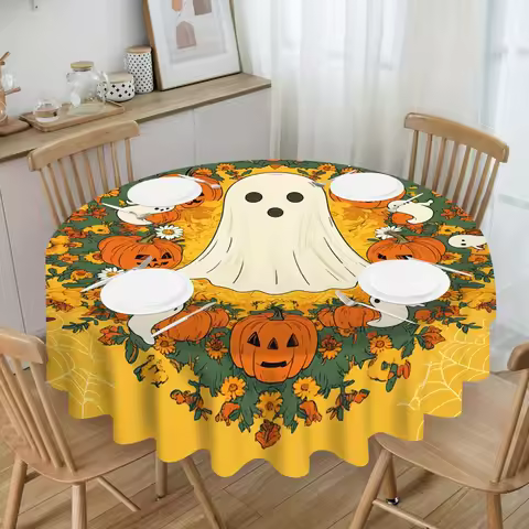 One Halloween-themed circular tablecloth with a soft draping design, perfect for Halloween table dec