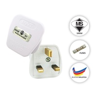 13A 13AMP White Plug Top 3 Pin Style ADS Safety Unbreakable Fused / Kepala Plug Elektrik Sirim
