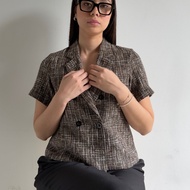 Short Sleeve Blazer Tweed Brown Black - Woman At Work Tweed Blazer