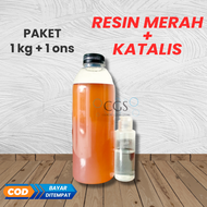 Resin Merah + Katalis 1Kg / tambal atap bocor / tambal motor / tambal genteng dan asbes / resin tang