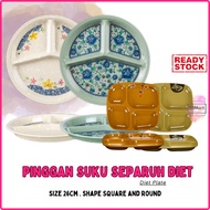 Diet Plate Adult Pinggan Diet Suku Suku Separuh Kids Dewasa Pinggan 3 Compartment Dinner Camping Mel