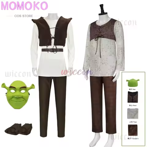 Movie Monster Shrek Cosplay Costumes Mask Shrek Top Vest Pants for Men Performance Role Play Hallowe