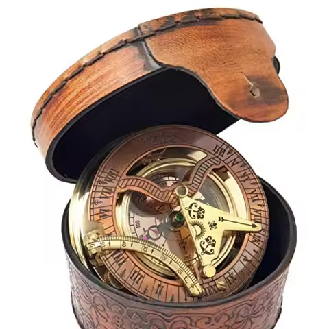 - Antique Brass and Copper Sundial Compass Sundial Clock in Box Gift Sun Clock Ship Replica Watch