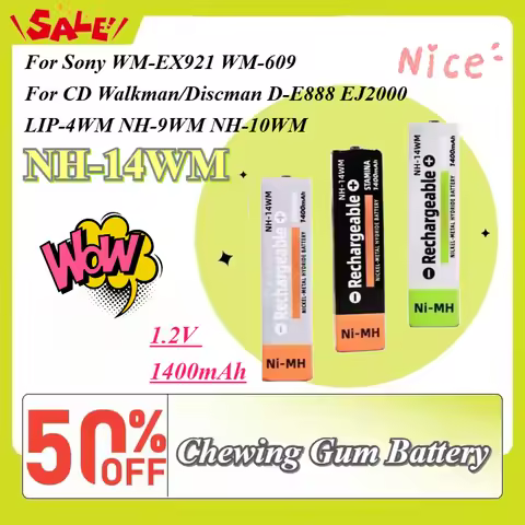 NH-14WM 1.2V 1400mAh Chewing Gum Battery for Sony WM‑EX921 WM‑609 for CD Walkman/Discman D‑E888 EJ20