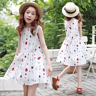 New 2026 Asymmetric Sleeveless Dresses Toddler Big Girls Summer Printed Cotton A Line Dress Kids Clo