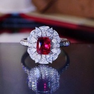 無燒紅寶石戒指1.06克拉18 k金鑲嵌鑽石