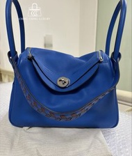 🌈Hermes💙Lindy 26💙琉璃藍色拼編織帶🌈99新🌟Swift皮🌟lindy26🌟lindy🌟愛馬仕🌟