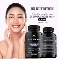OX Nutrition Gluthathione Nac+ 30 caps 800MG 100% Natural Skin Rejuvenate & Whitening