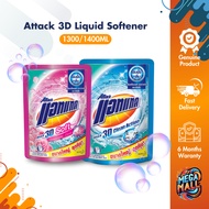 Attack 3D Liquid Softener 1300/1400ml - Deep Clean, Remove Tough Stains, Inhibit Bacteria, Fresh Fragrance.