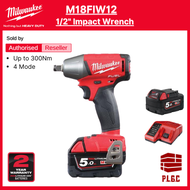 Milwaukee M18 M18FIW12 18V Cordless Impact wrench ( 1/2  ) ( Set / Bare ) Set C/W 5.0ah battery x 2 pcs,Charger x 1pcs