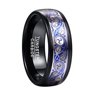BONLAVIE Mens 8mm Tungsten Carbide Ring with Blue Background Triple Spiral Pattern Inlaid Tungsten R
