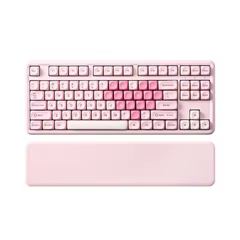 YUNZII B87 Pink Mechanical Gaming Keyboard, QMK/VIA Custom Gasket RGB Keyboard, Wireless Aesthetic K