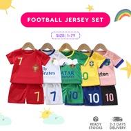 Kids 1-7Y Football Jersey Set Short Sleeve Shirt Sport Pants 2pcs Set | Baju Budak Bola Sepak Kanak-Kanak AM10276