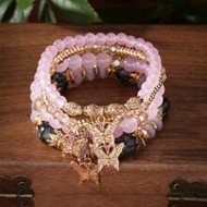 4pcs/Set Multilayer Butterfly Pendant Time Gemstone Beaded Bracelet