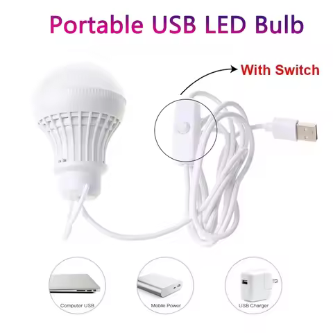 1PC 5W 7W USB LED Bulb DC 5V Portable LED Lamp Night Light Outdoor Camping Lamp Reading Light Bulb E