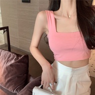 【二手现货ready stock】打底衫女装春夏内搭性感方领短款露脐吊带小背心修身运动外穿上衣