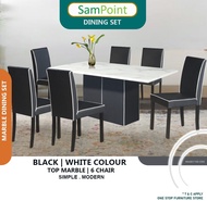 Siap pasang _ SamPoint 6 Seater Marble Table Seat Dining Set 1 Table + 6 Chairs Ready Stock + Free Shipping (Meja Makan 6 Kerusi)