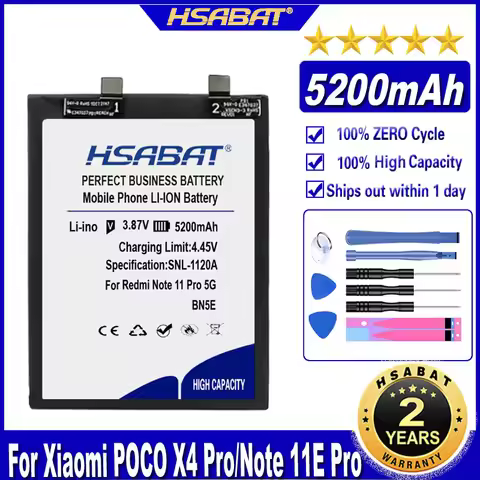 Battery for Xiaomi Redmi note 11 pro 5G/POCO X4 Pro/Note 11E Pro BN5E 5200mAh