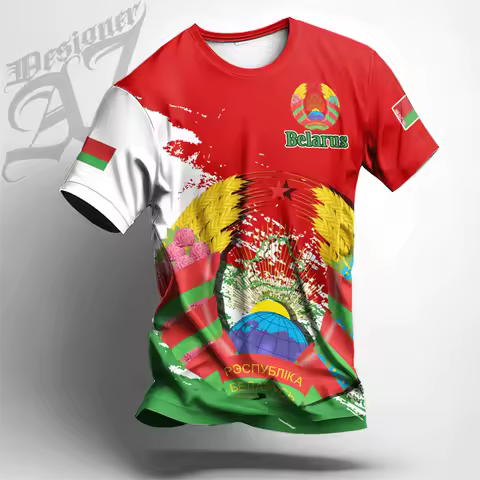 Belarus Men's T-shirts Casual Loose Round Neck Belarusian Flag BL Short Sleeve Tops Tees Men's Cloth