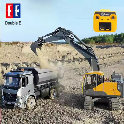 Double E E598 RC Excavator Alloy Tractor 3 IN 1 EC160E 1/16 17CH Crawler Remote Control Truck Engine