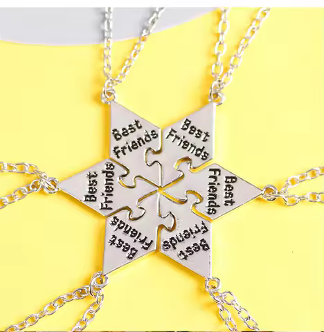 6 Pcs/Set Best Friend Necklace Creative Pentagram Pendant Alloy Accessories Friendship Necklace For 