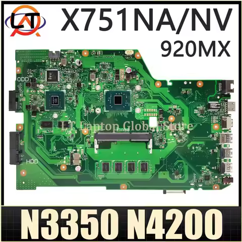 X751NA Mainboard For ASUS X751N X751NC X751NV Laptop Motherboard With N3350 N3450 N4200 CPU 4GB RAM 
