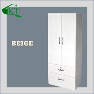 KT Furniture: 2 Door Wardrobe Cabinet With 2 Drawer Solid Board / Almari Baju / Almari Pakaian Perab