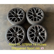 Rays GL-57BNA 19 Inch Stagged Sport Rims Made in Japan Halfcut Condition
