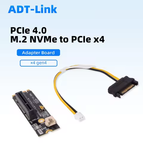 ADT-Link M.2 Key-M To PCI-E 4.0 X4 X16 Slot Riser Card Adapter PCB Board Converter SATA Power Cord f